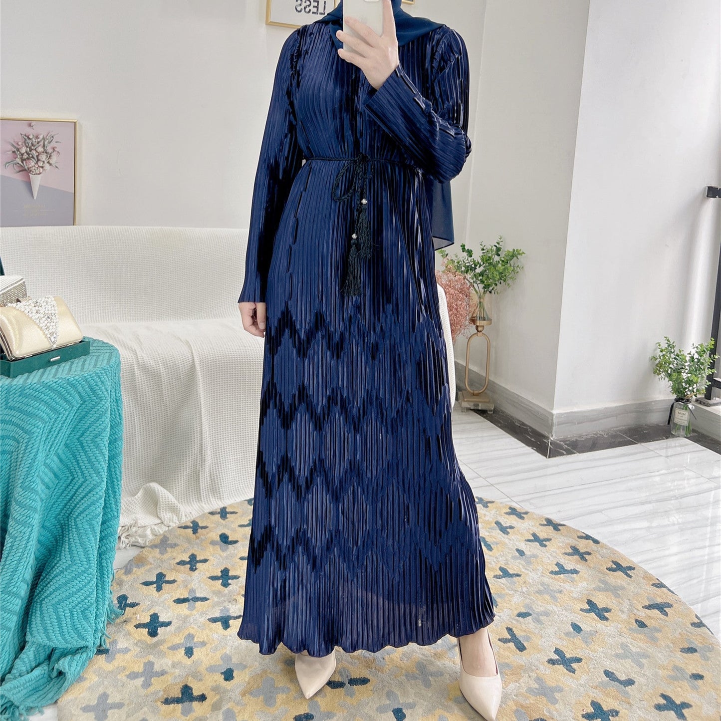 Women's Plain Pleated  Abaya Dress