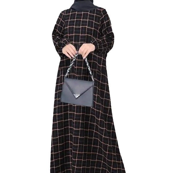 Women's Plaid Crewneck Modest Dress