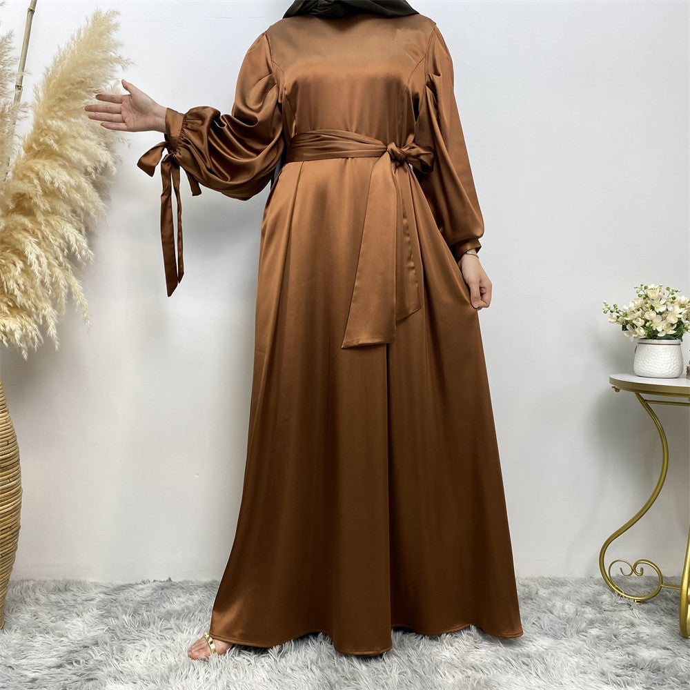 Modest Satin Lace Up Sleeves Elegant Dress