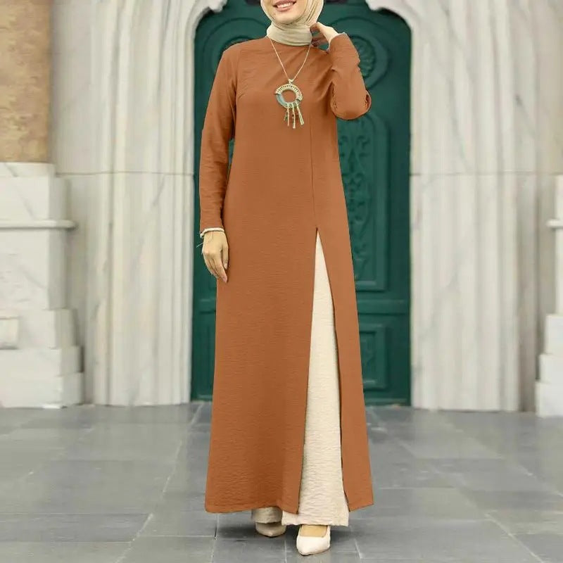 Elegant Solid Color Women's Modest Dress