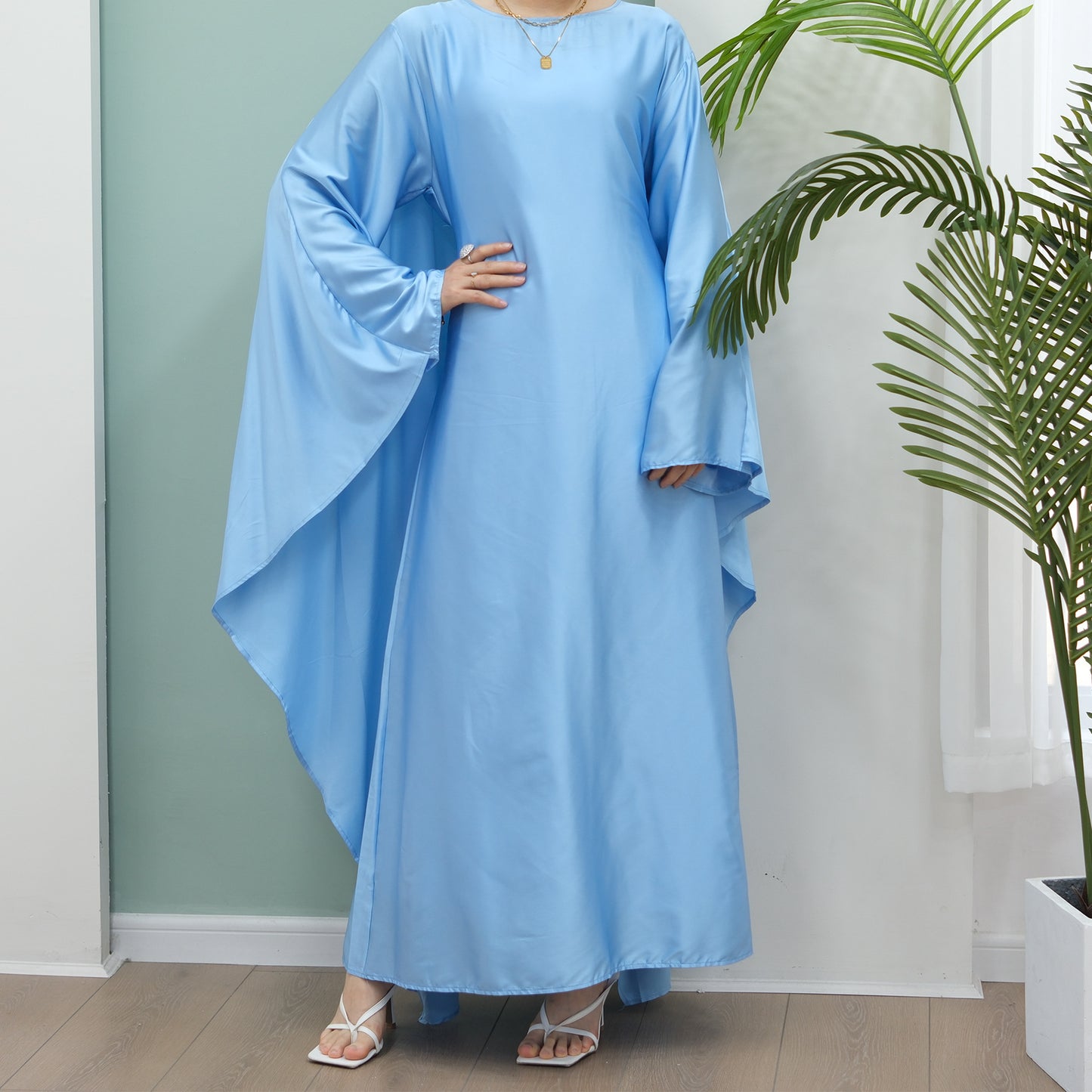 Women's Stretch Satin Modest Abaya Dress