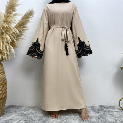 Modest Long Sleeve Lace Splicing Dress