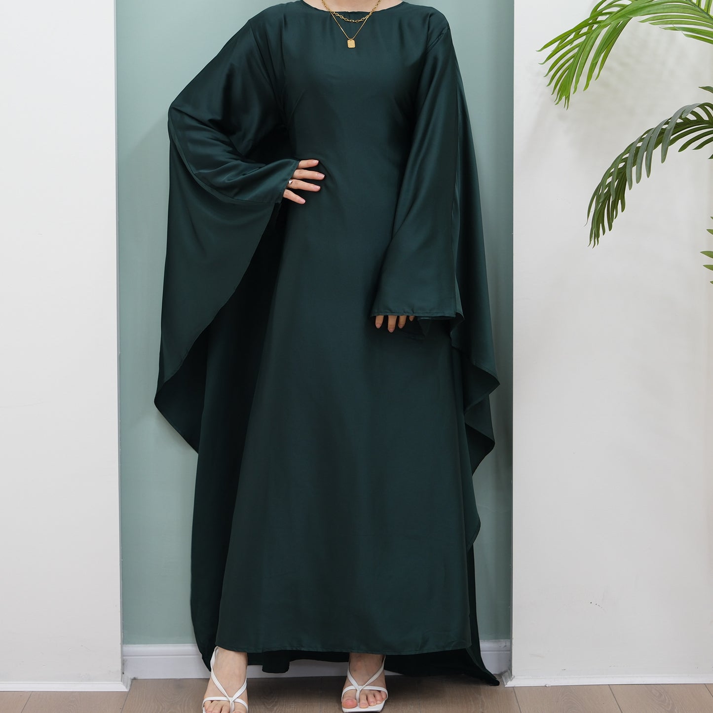 Women's Stretch Satin Modest Abaya Dress