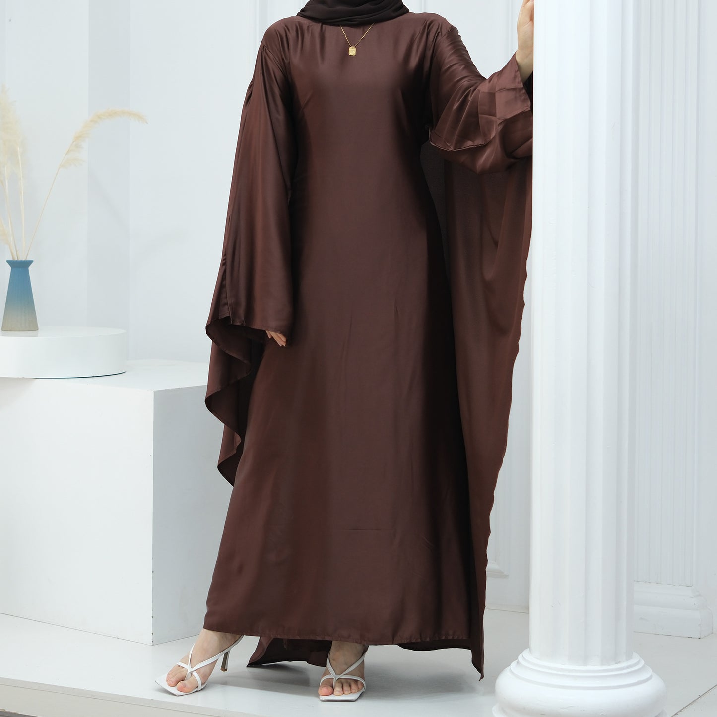 Women's Stretch Satin Modest Abaya Dress