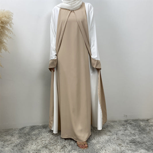 Modest Patchwork Fake 2 Piece Abaya Dress