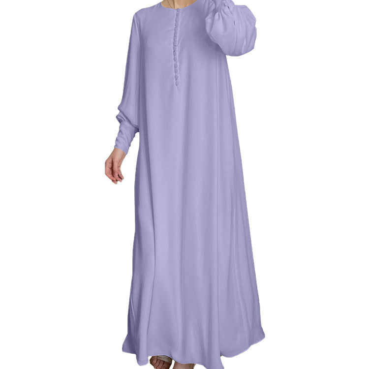 Women‘s Plain Elegant Double-layer Abaya Dress