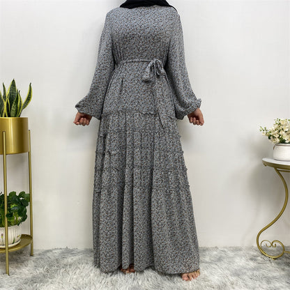 Floral Lace-up Abaya Dress