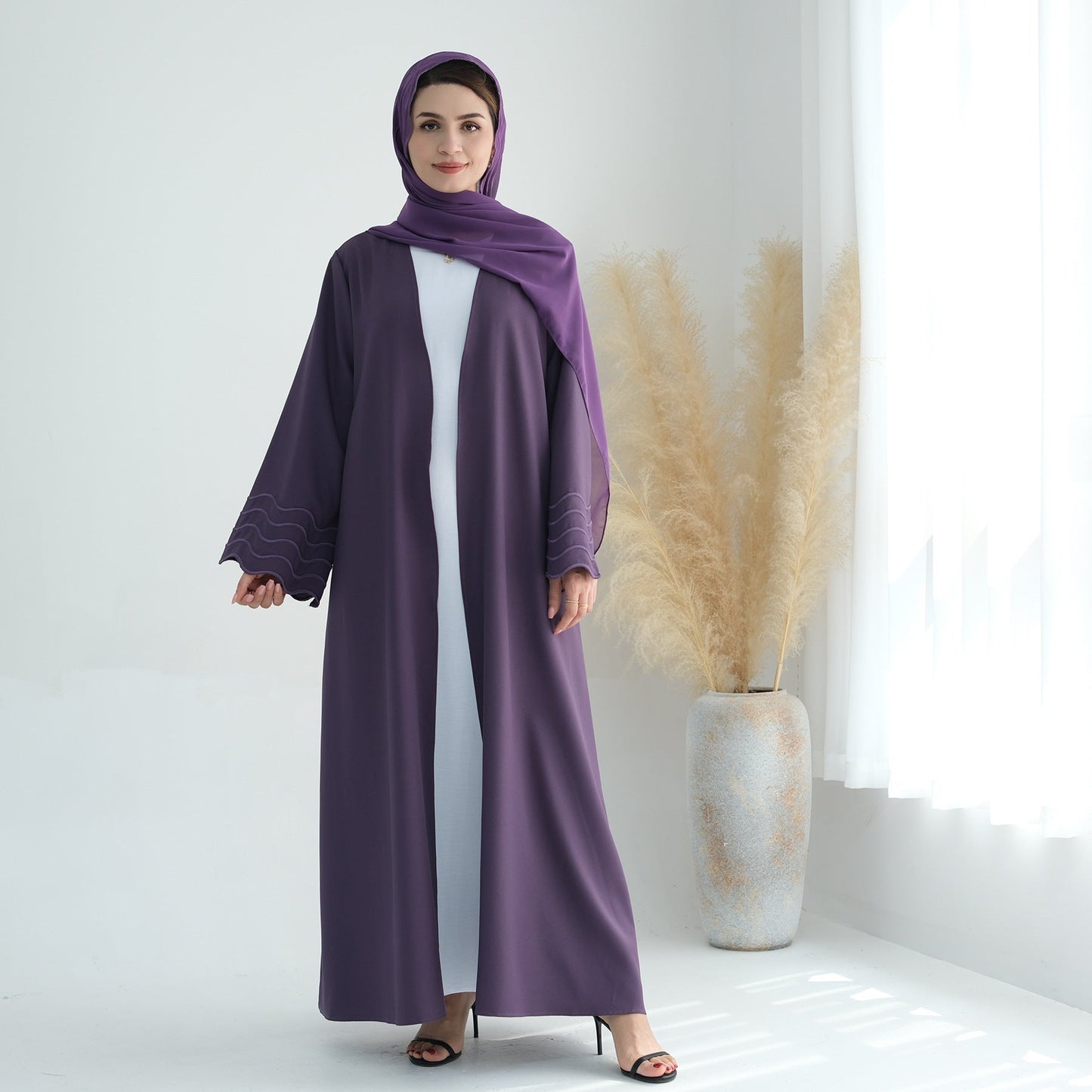 Women's Plain Embroidered Robe Open Abaya