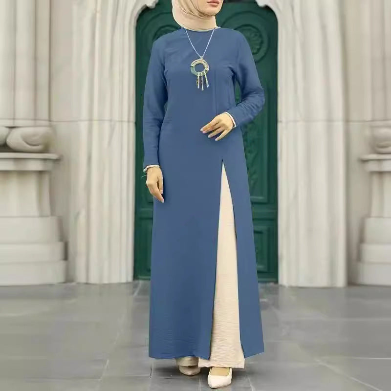 Elegant Solid Color Women's Modest Dress