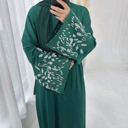 Modest Leaf Embroidery Elegant Dress