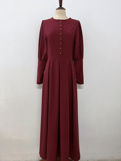 Women's Plain Button Vintage Abaya Dress