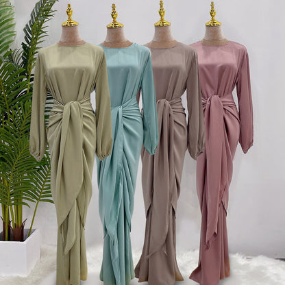 Modest Plain Robe Dress Two Piece Sets