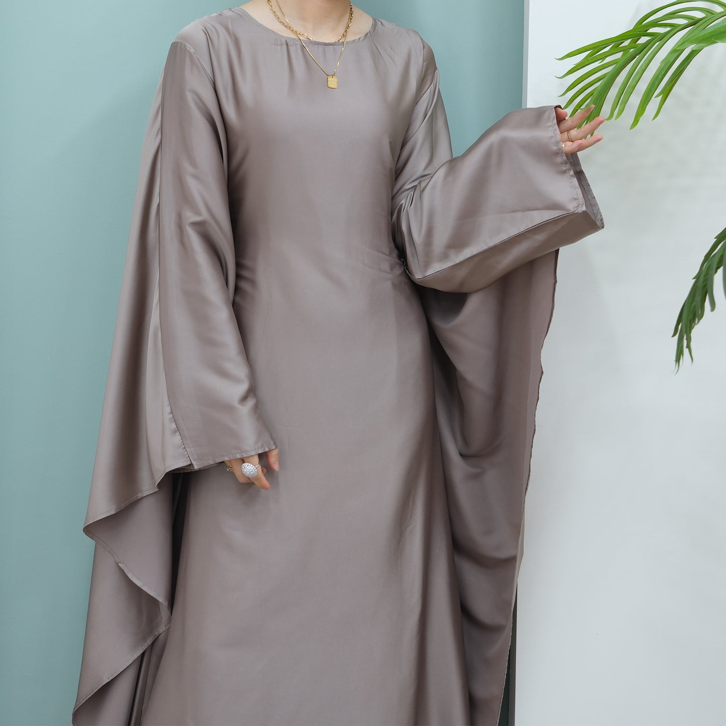 Women's Stretch Satin Modest Abaya Dress