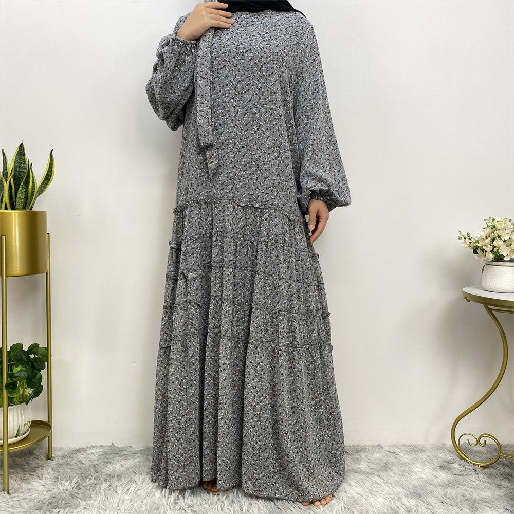 Floral Lace-up Abaya Dress