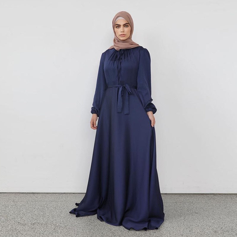 Modest Elegant Satin Plain Abaya Dress