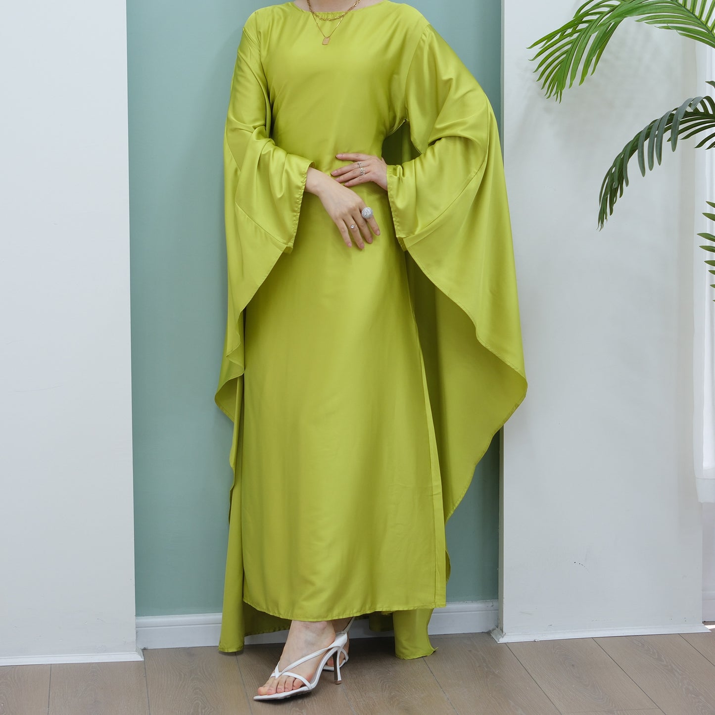 Women's Stretch Satin Modest Abaya Dress