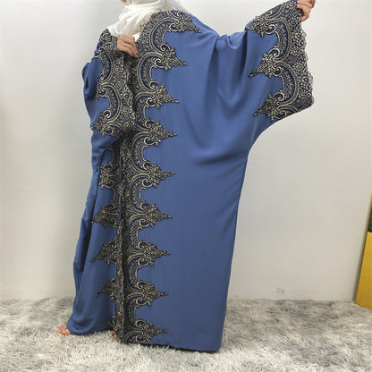 Lace Patchwork Batwing Sleeve Robe Open Abaya