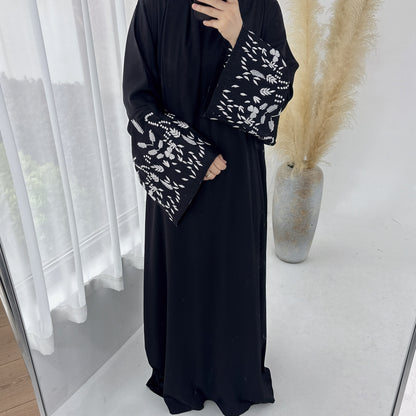 Modest Leaf Embroidery Elegant Dress