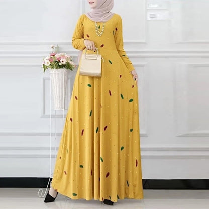 Women's Elegant Floral Polka Dot Modest Dress