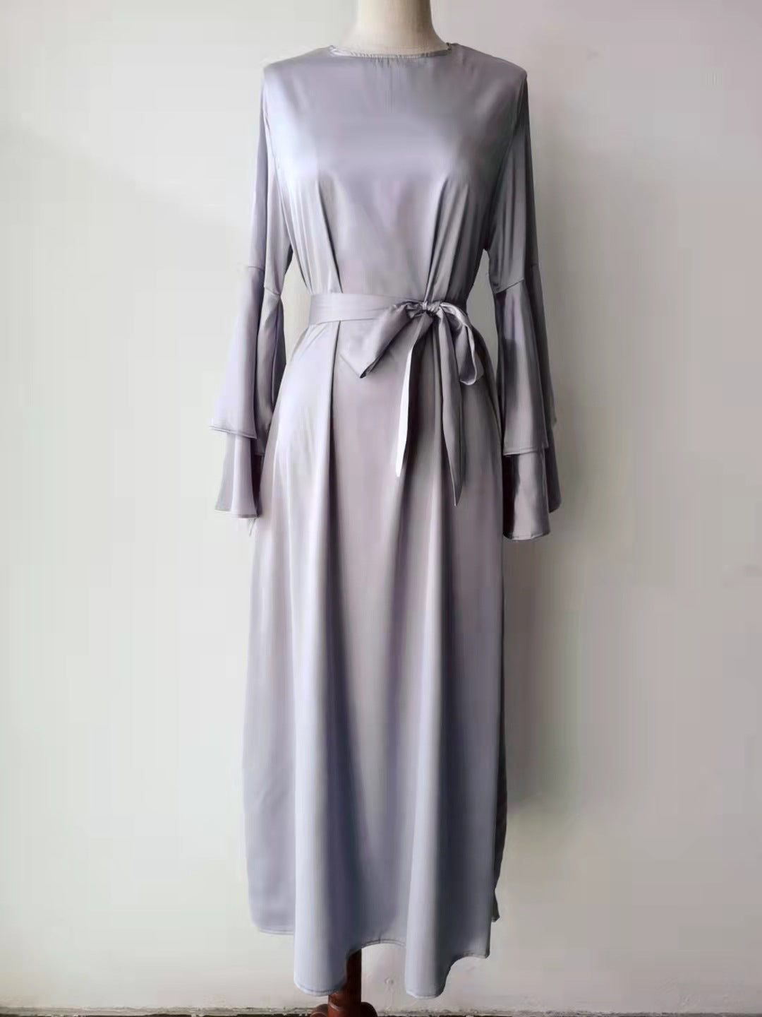 Plain Double-layer Flare Sleeve Abaya Dress