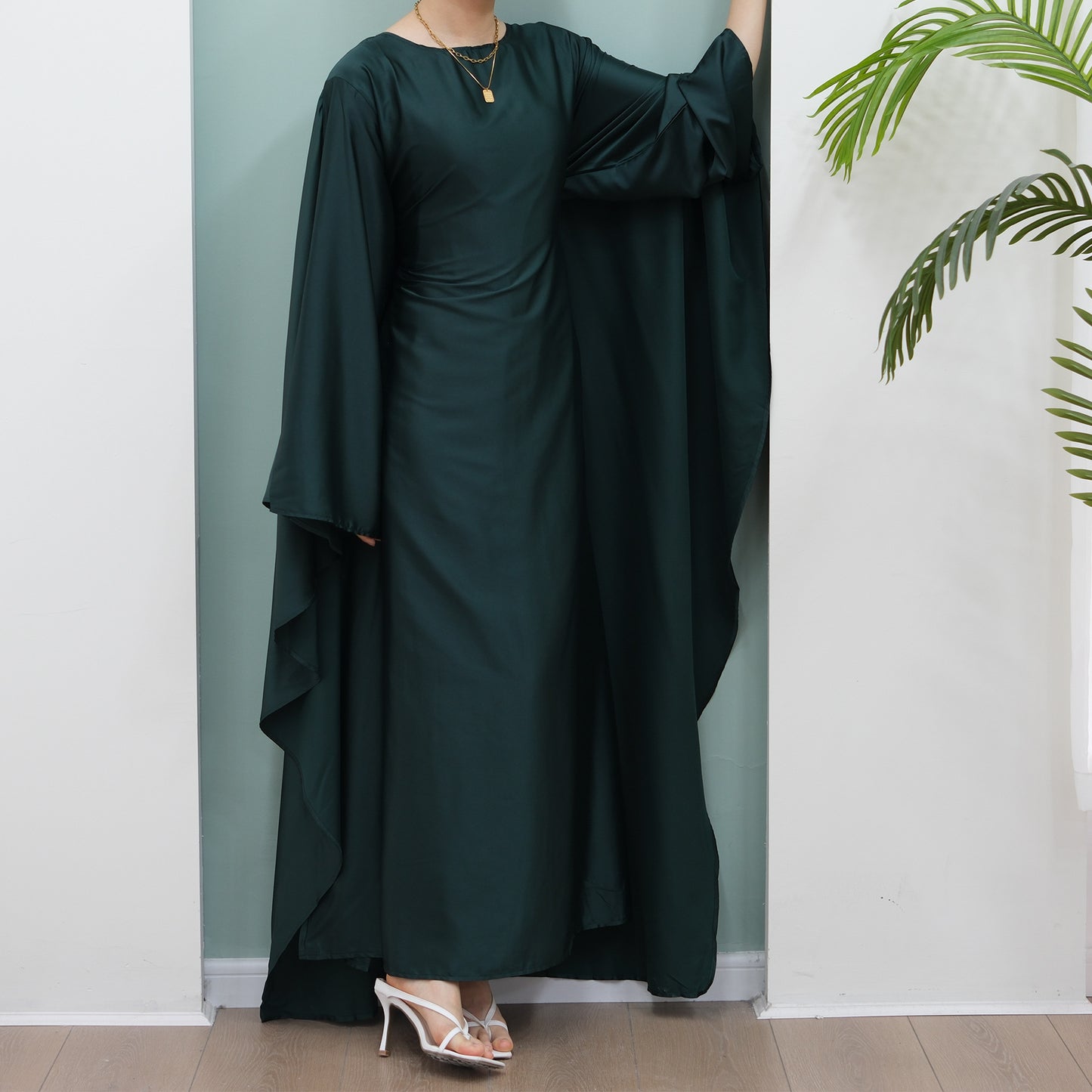 Women's Stretch Satin Modest Abaya Dress