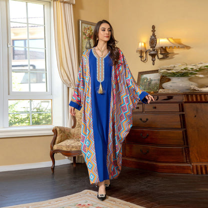 Elegant Long Sleeve Maxi Dress - Blue