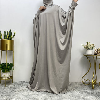 Solid Color Modest Bat Sleeve Abaya Dress