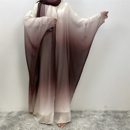 Gradient Bat Sleeve Robe Dress Sets with Hijab