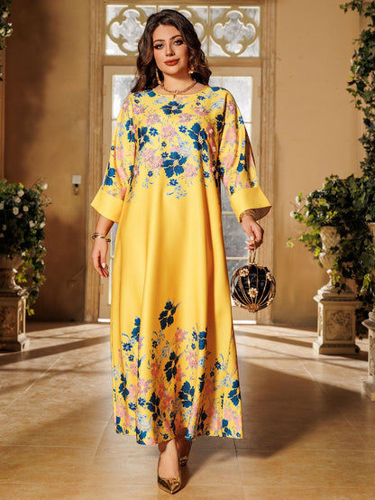 Luxury Floral Pearls Maxi Dress - Yellow