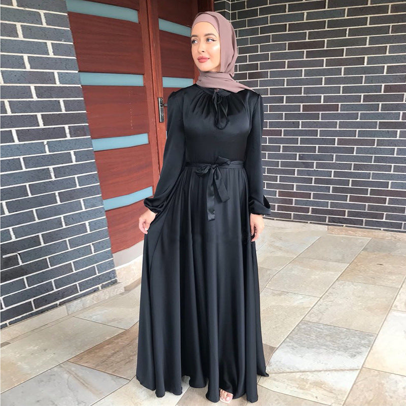 Modest Elegant Satin Plain Abaya Dress