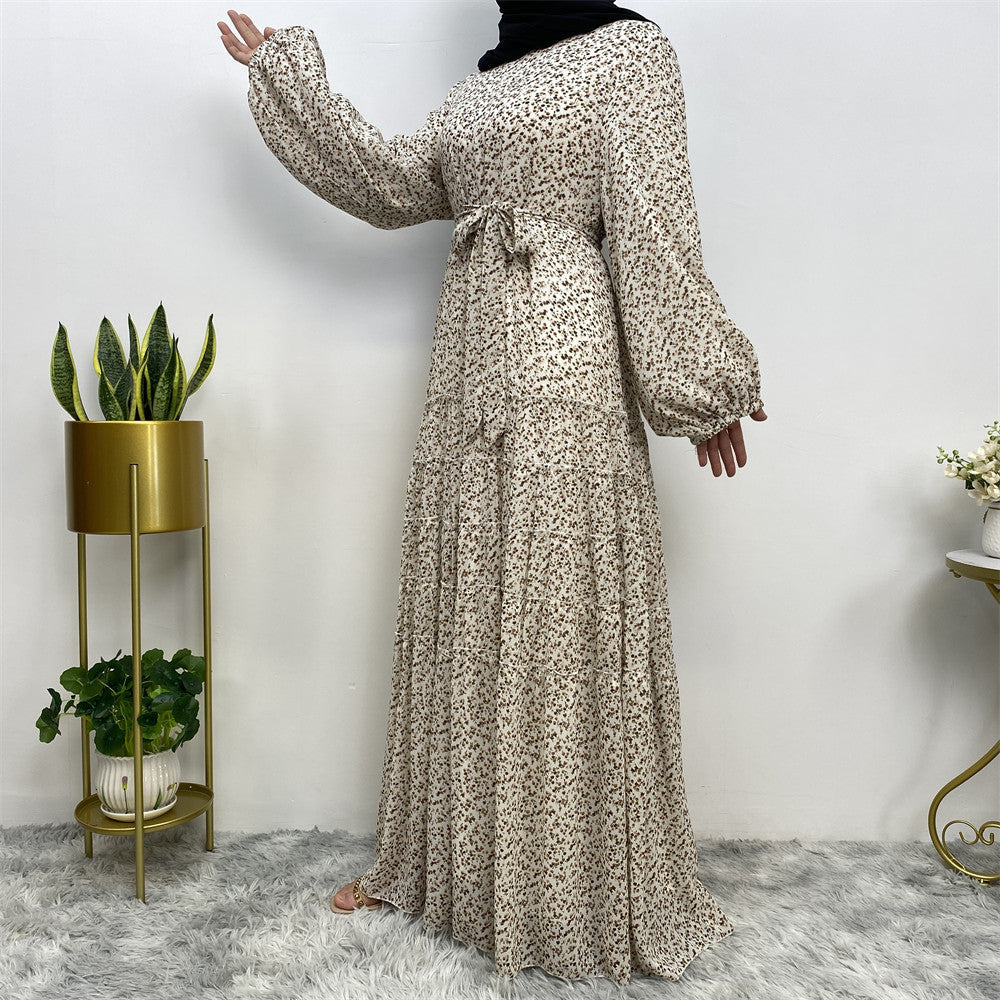 Floral Lace-up Abaya Dress