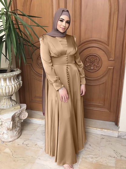 Beaded Elegant Satin Abaya Dress