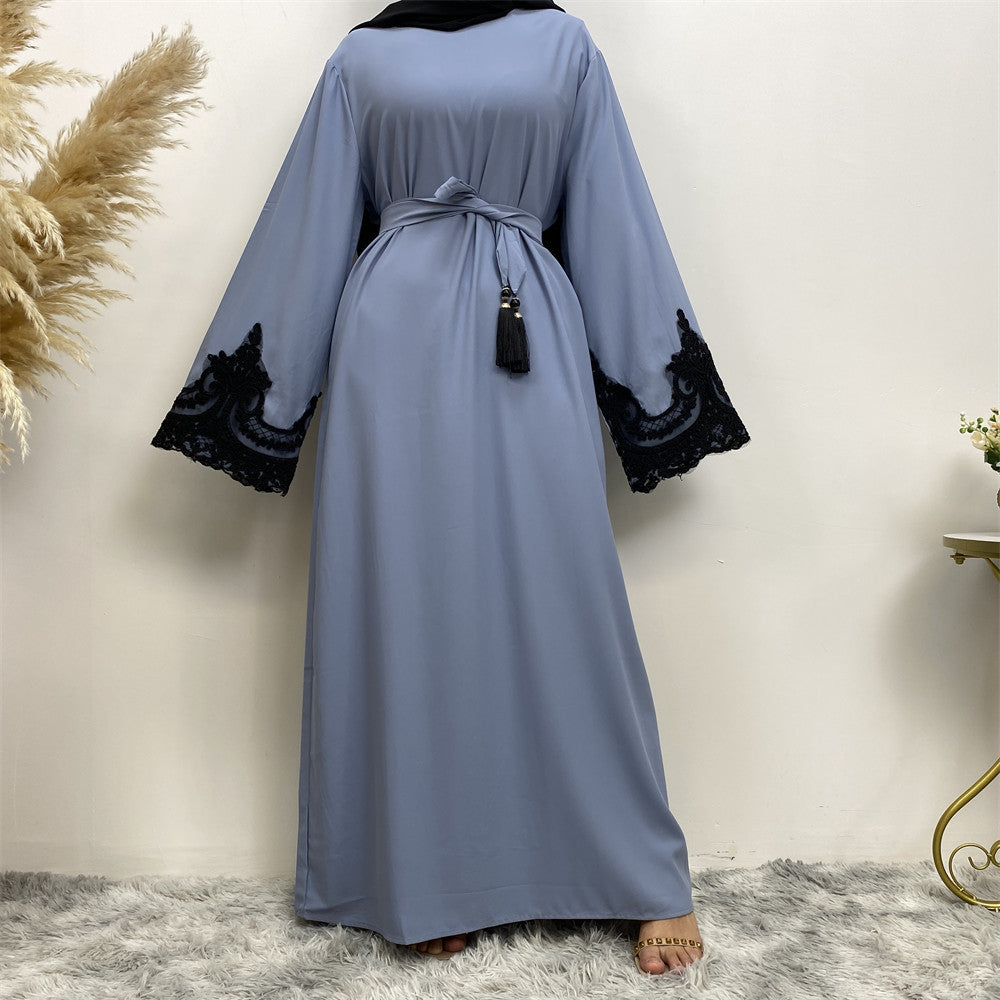 Modest Long Sleeve Lace Splicing Dress