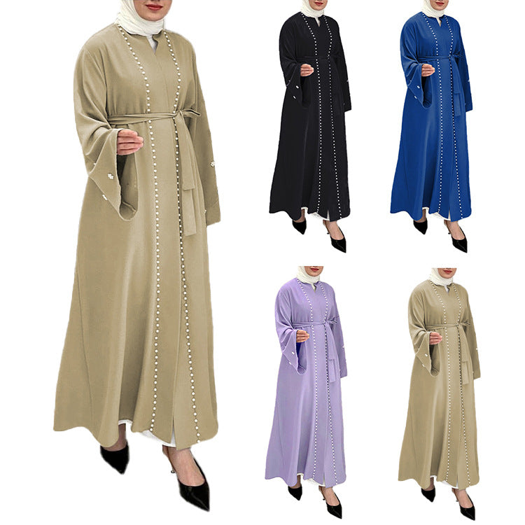 Plain Flared Sleeve Robe Dress