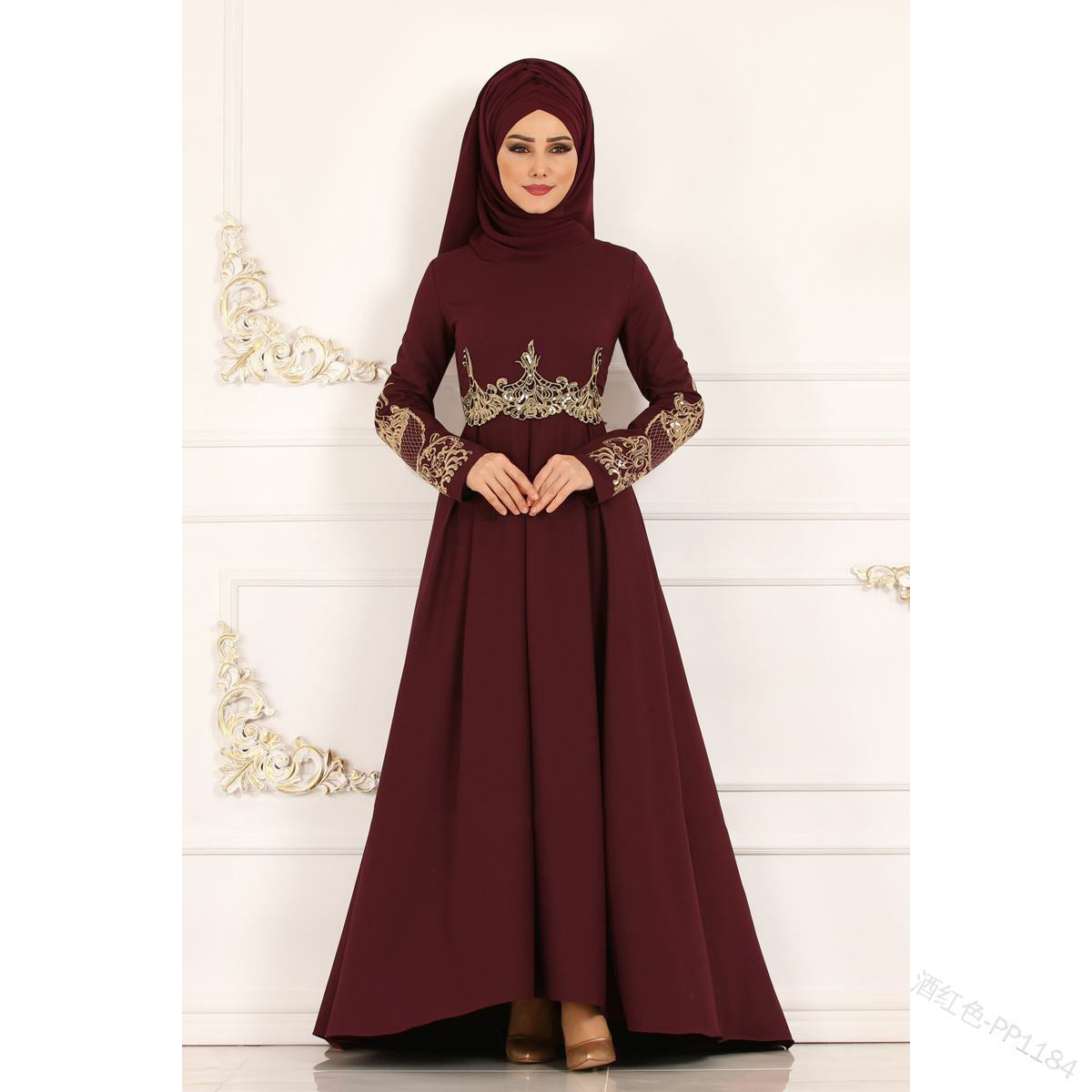 Women's Embroidered Slim Modest Dress