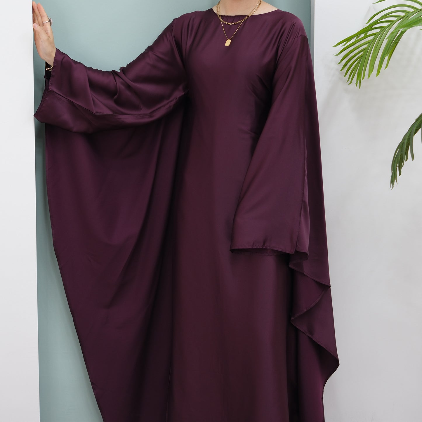 Women's Stretch Satin Modest Abaya Dress