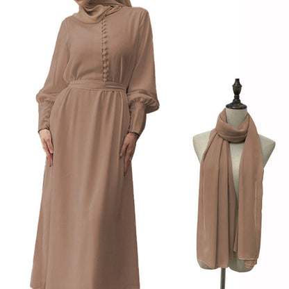 Women‘s Plain Elegant Double-layer Abaya Dress