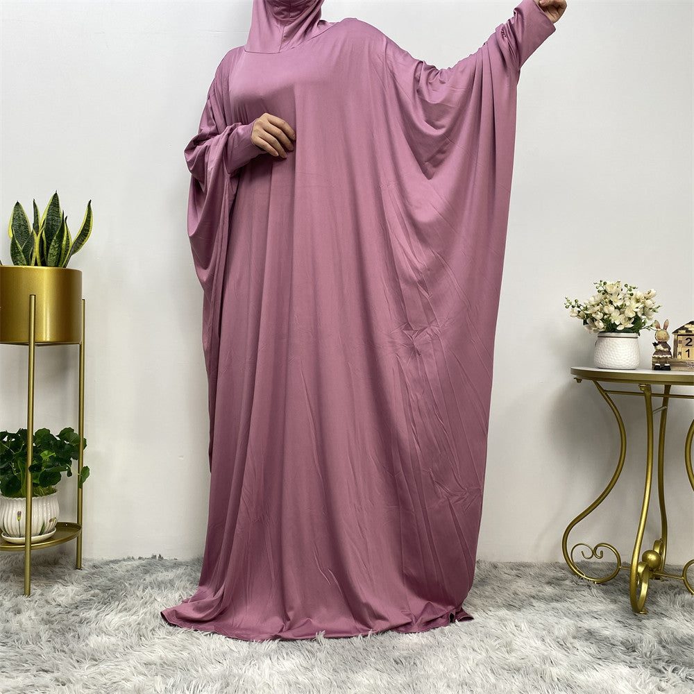 Solid Color Modest Bat Sleeve Abaya Dress