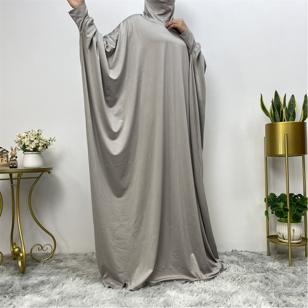 Solid Color Modest Bat Sleeve Abaya Dress