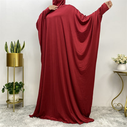 Solid Color Modest Bat Sleeve Abaya Dress