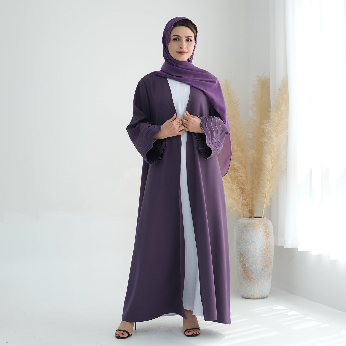 Women's Plain Embroidered Robe Open Abaya