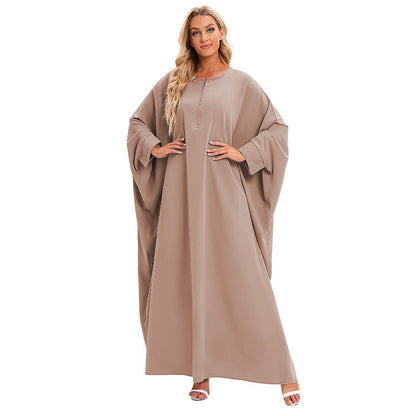 Plain Zipper Bat Sleeve Abaya Dress