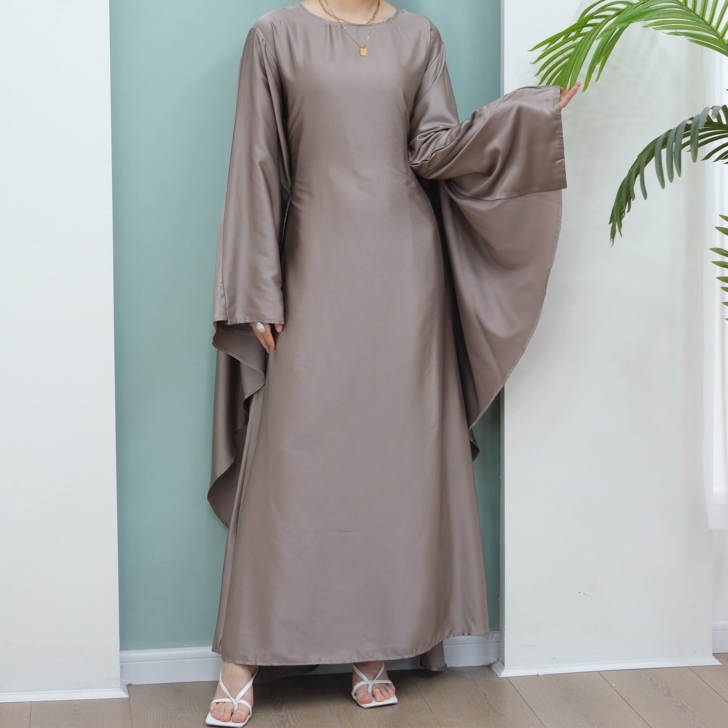 Women's Stretch Satin Modest Abaya Dress