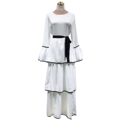 Modest Black White Abaya Dress