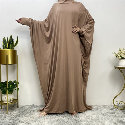 Solid Color Modest Bat Sleeve Abaya Dress