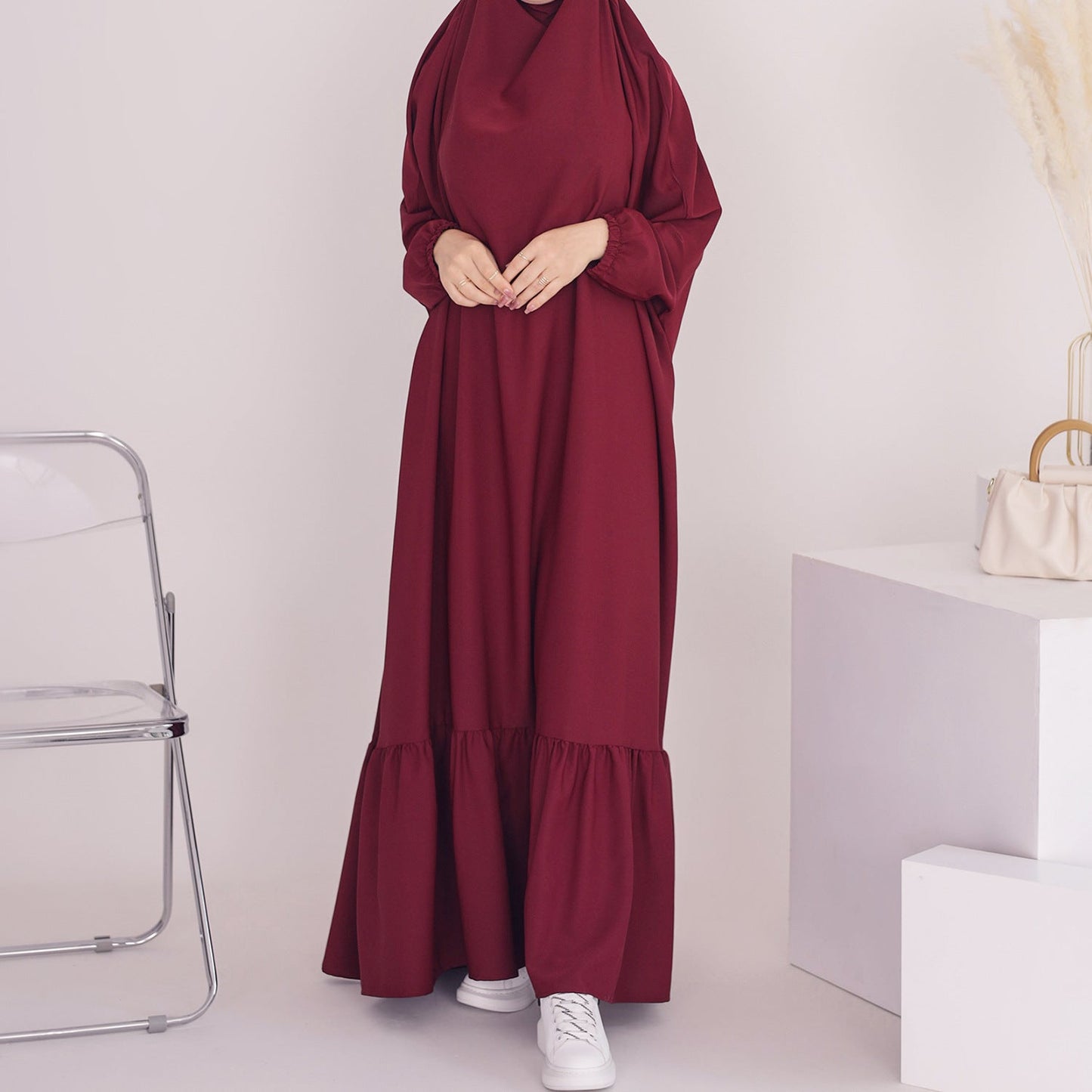 Women's Solid Color Modest Abaya Dress Jilbab