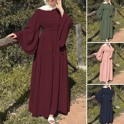 Women's Flared Sleeves Abaya Dress with Belt