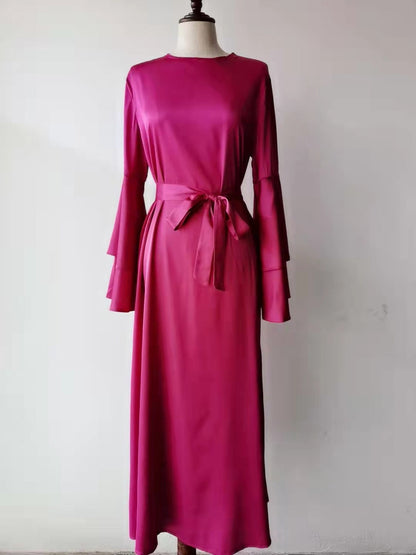 Plain Double-layer Flare Sleeve Abaya Dress