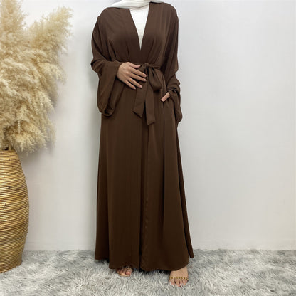 Solid Color Lace-up Modest Robe Dress