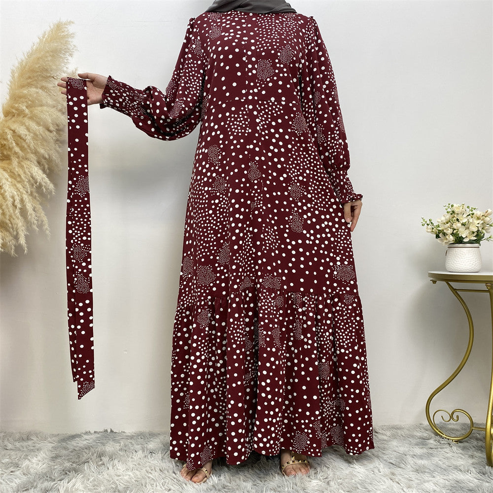 Women's Modest Polka Dot Flap Tie-up Dress